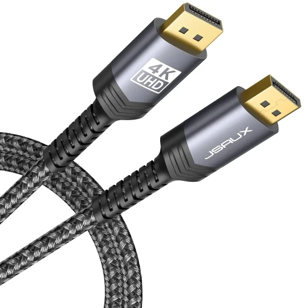کابل JSAUX 4K DisplayPort به کابل HDMI  دو متر، 4K @ 30Hz/2K @ 60/1080P@120 یک طرفه [روکش طلا، بافته شده، آستین آلومینیومی] کامپیوتر DP به مانیتور HDMI سازگار با Lenovo، HP، Dell، AMD، NVIDIA