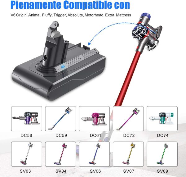 باتری جاروبرقی Dyson V6، YABER 21.6V 4600mAh باتری جایگزین برای V6 DC62 DC59 DC61 DC58 DC72 DC74 SV03 SV09 جاروبرقی