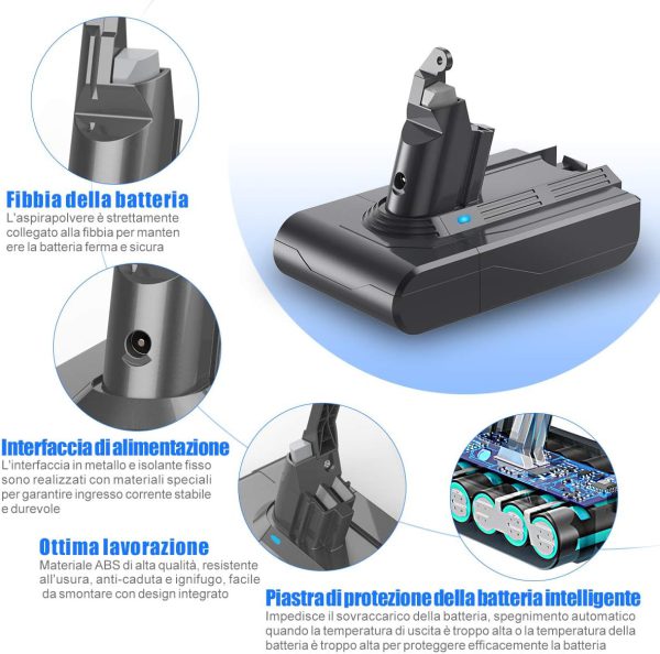 باتری جاروبرقی Dyson V6، YABER 21.6V 4600mAh باتری جایگزین برای V6 DC62 DC59 DC61 DC58 DC72 DC74 SV03 SV09 جاروبرقی