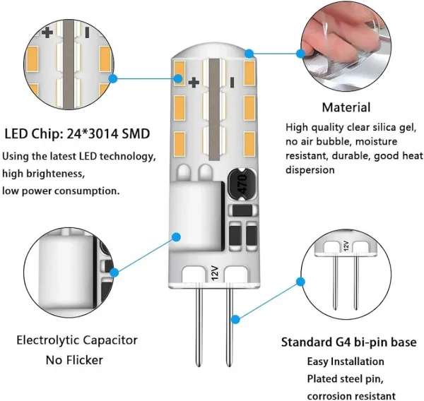 لامپ سوزنی 10 وات 12V LED (سفید گرم) مناسب لوستر،آباژور و دیگر وسایل - بسته 2 عددی