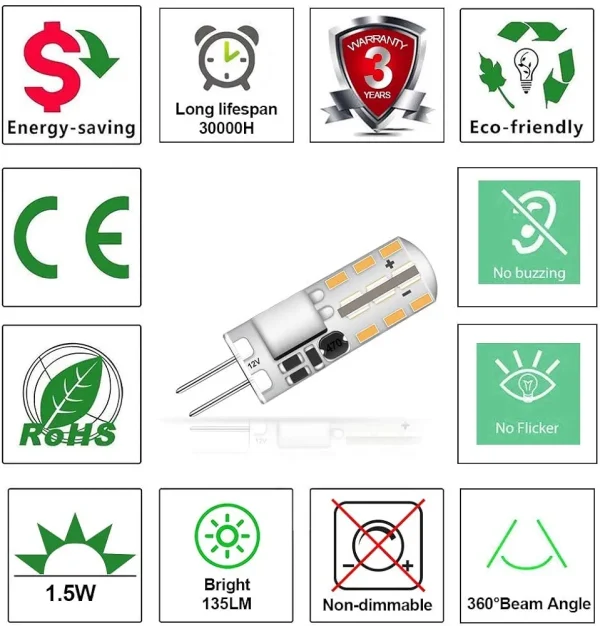 لامپ سوزنی 10 وات 12V LED (سفید گرم) مناسب لوستر،آباژور و دیگر وسایل - بسته 2 عددی