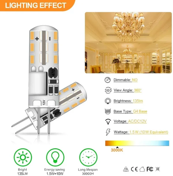لامپ سوزنی 10 وات 12V LED (سفید گرم) مناسب لوستر،آباژور و دیگر وسایل - بسته 2 عددی
