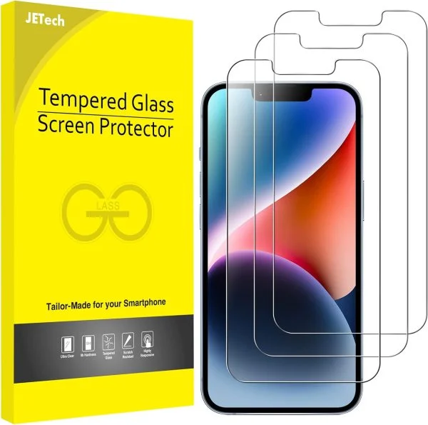 محافظ صفحه نمایش گلس JETech برای آیفون 14 6.1 اینچی، جنس شیشه ای مقاوم، بسته 3 عددی