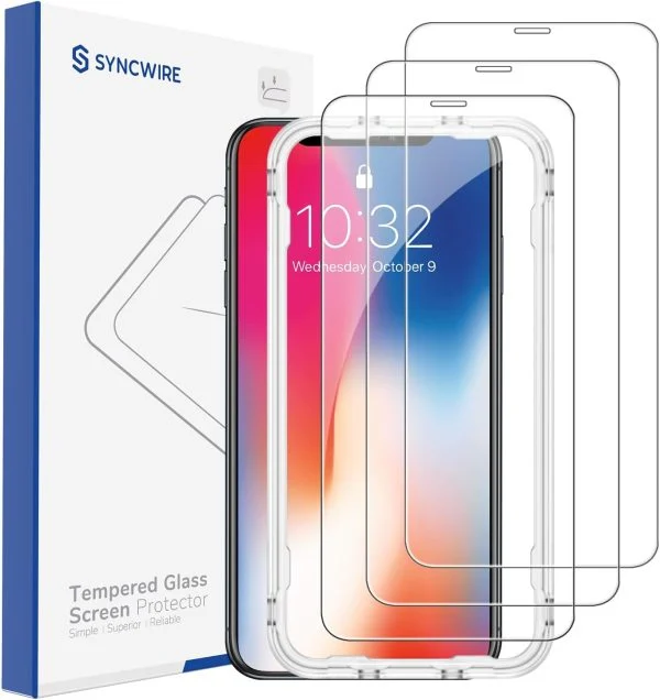 محافظ صفحه نمایش Syncwire مناسب برای iPhone X/XS/11Pro ، شیشه 9H HD با ابزار تراز خودکار [ضد خش، بدون حباب، لمس سه بعدی حساس]