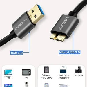کابل هارد اکسترنال USB 3.0 مدل SUCESO با طول 1 متر سازگار با توشیبا، WD، هارد دیسک Seagate، My Passport، Galaxy S5/Note 3/Note Pro